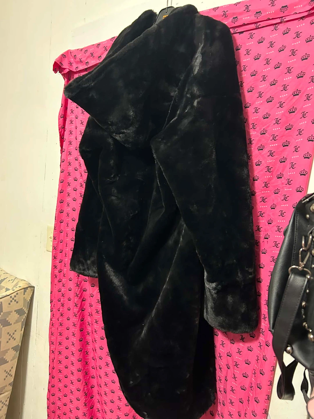 Black Faux Fur Full Length Coat - photo 3