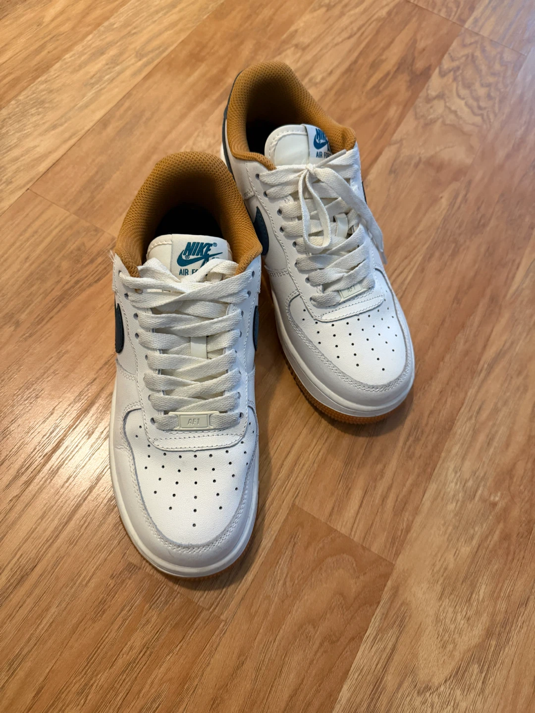 Nike Air Force 1 Low White Teal & Tan Sneakers - photo 3
