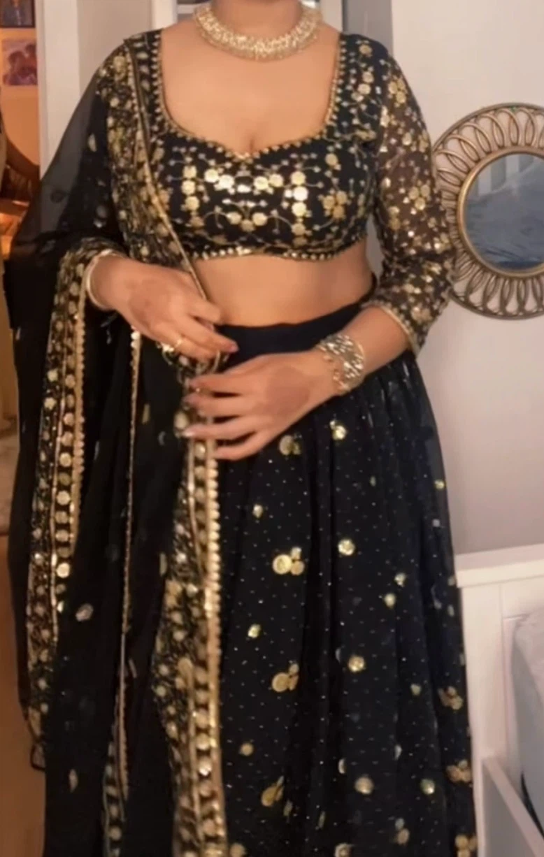 Black sequined lehenga choli with dupatta