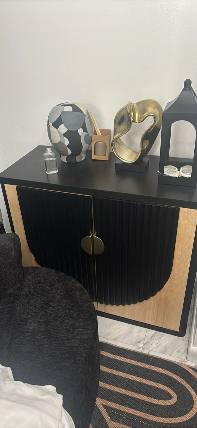 Black and Natural Wood Accent Cabinet with Brass Hardware - photo 2