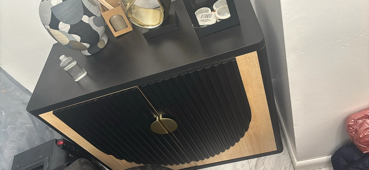 Black and Natural Wood Accent Cabinet with Brass Hardware - photo 3