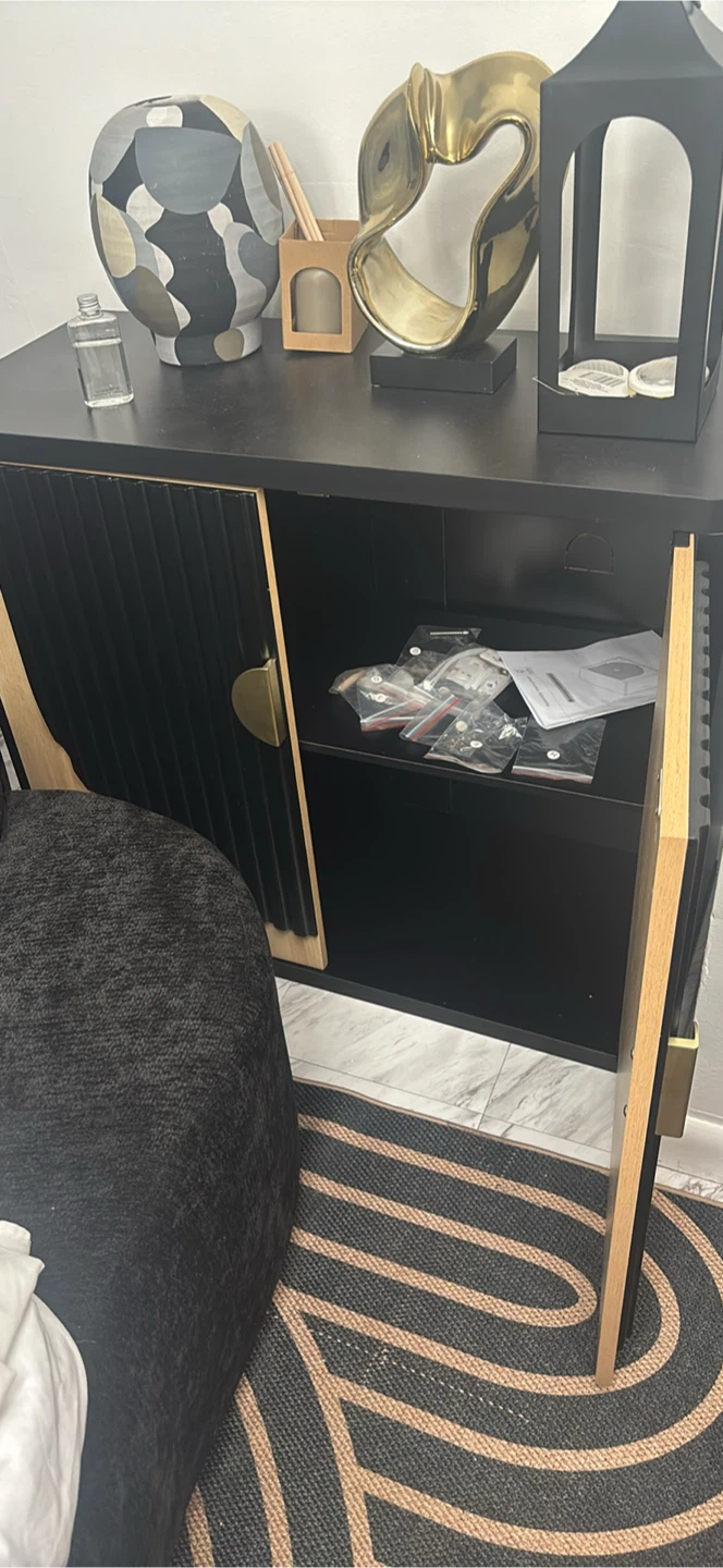 Black and Natural Wood Accent Cabinet with Brass Hardware - photo 4