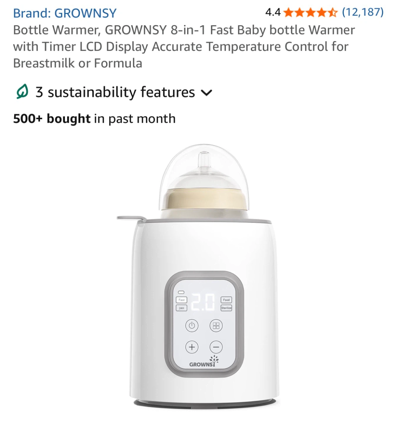 GROWNSY 8-in-1 Fast Baby Bottle Warmer