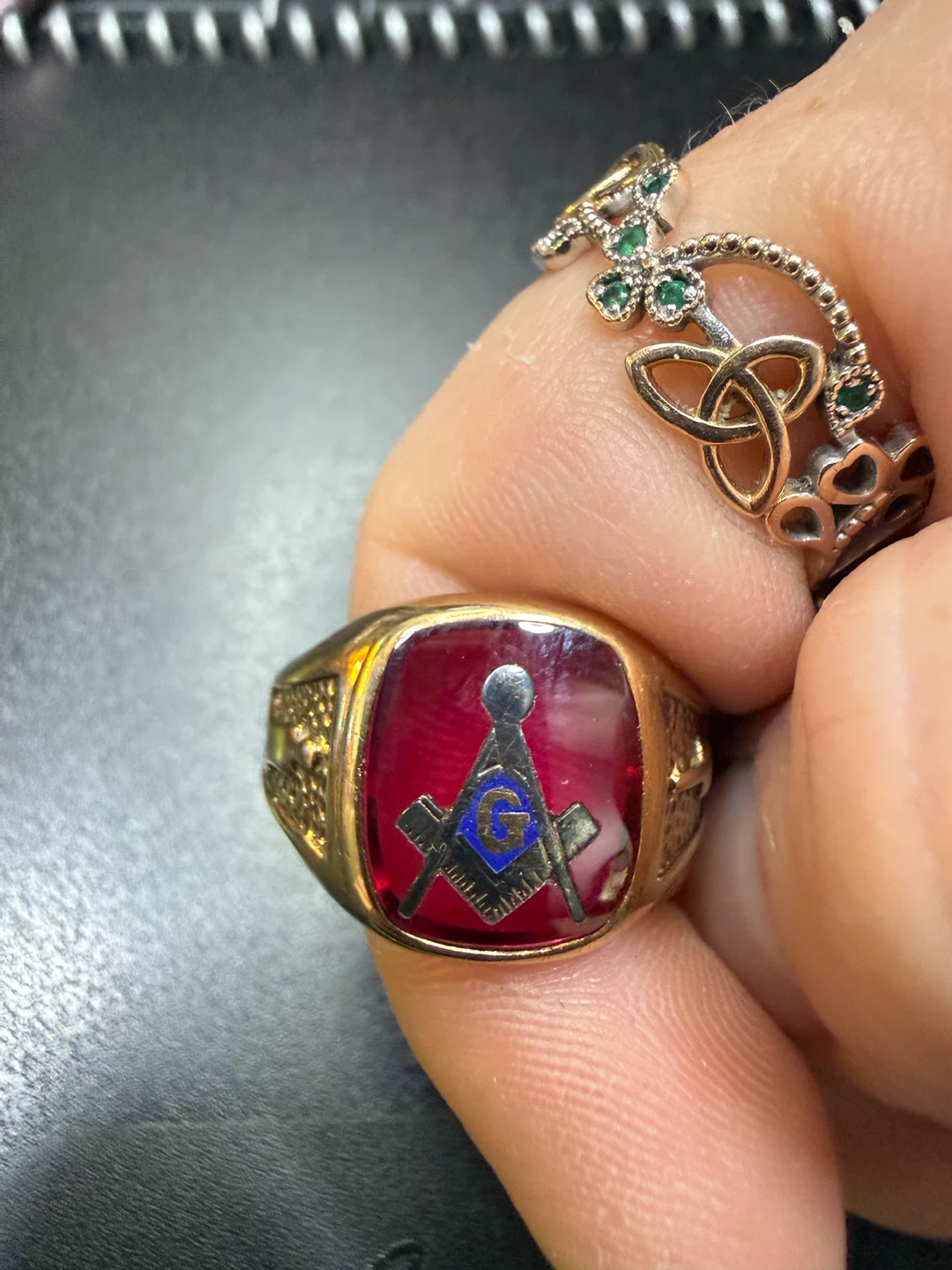 Vintage 14K Gold Masonic Ring with Red Stone