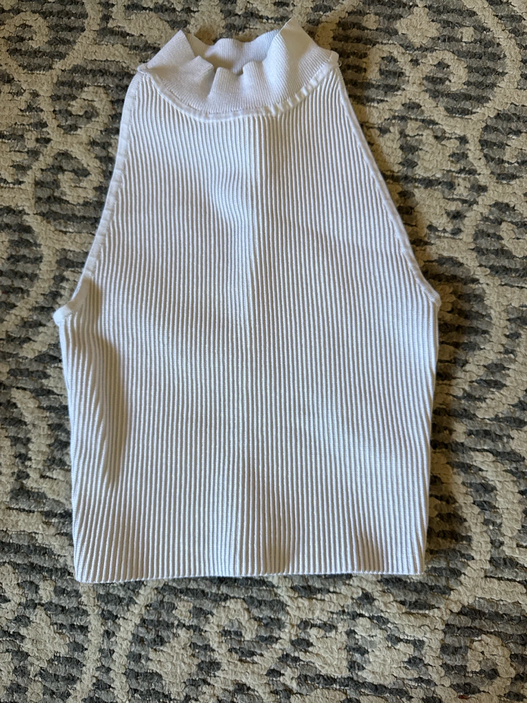 Babaton White Ribbed Mock Neck Tank Top XS