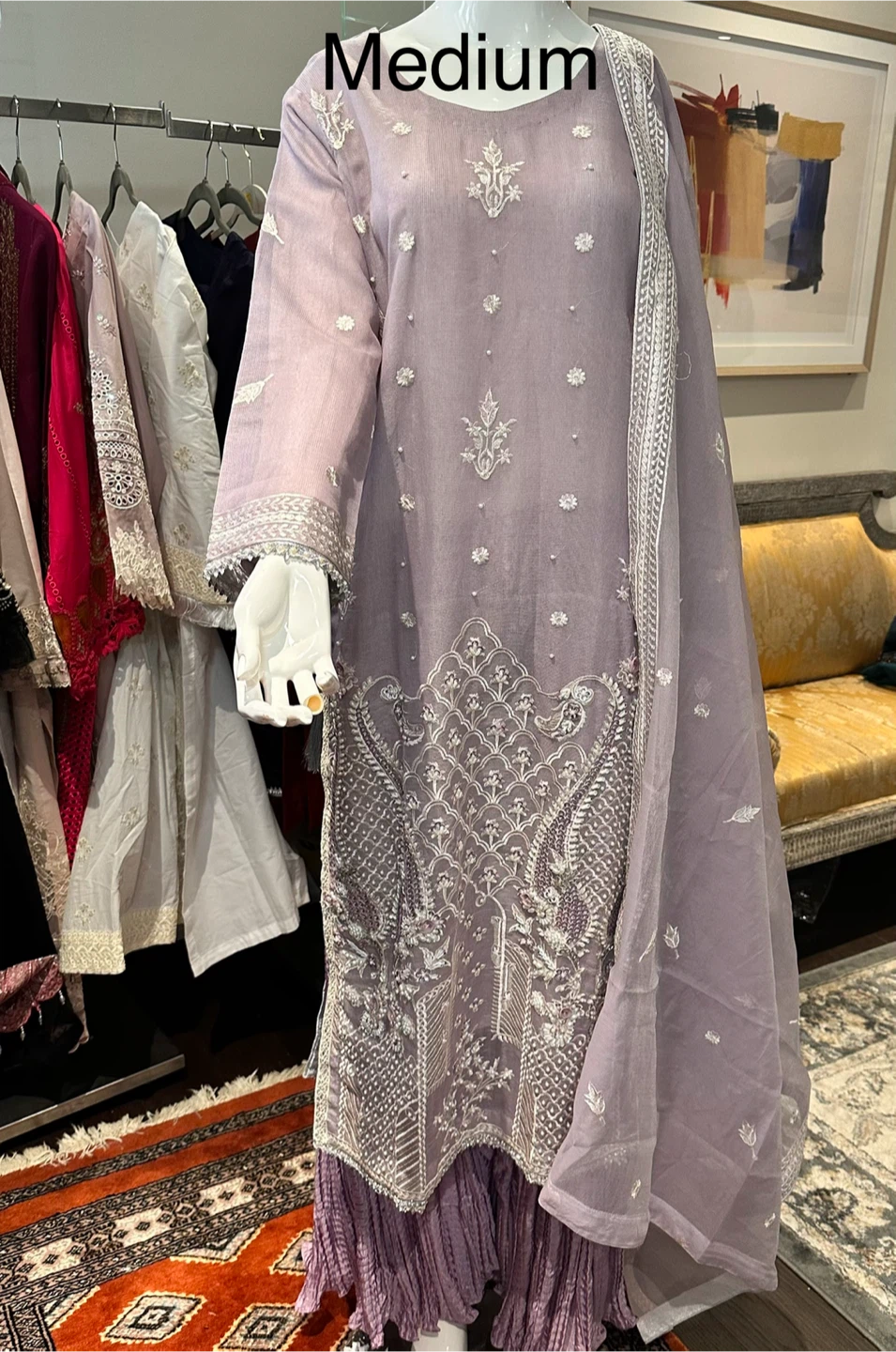 Teal & Lavender Embroidered Salwar Kameez Suits - Medium