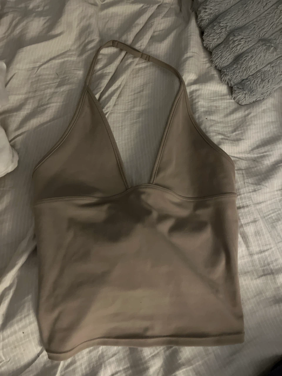 Satellite Beige Halter neck plunge tank top