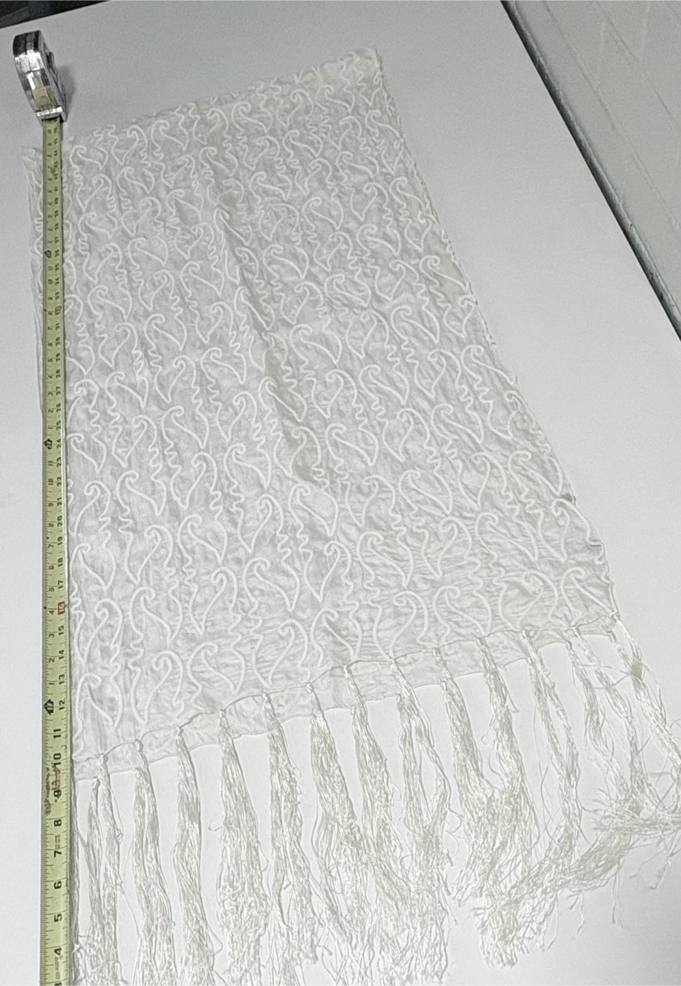 Vintage White Embroidered Scarf with Tassels - photo 3