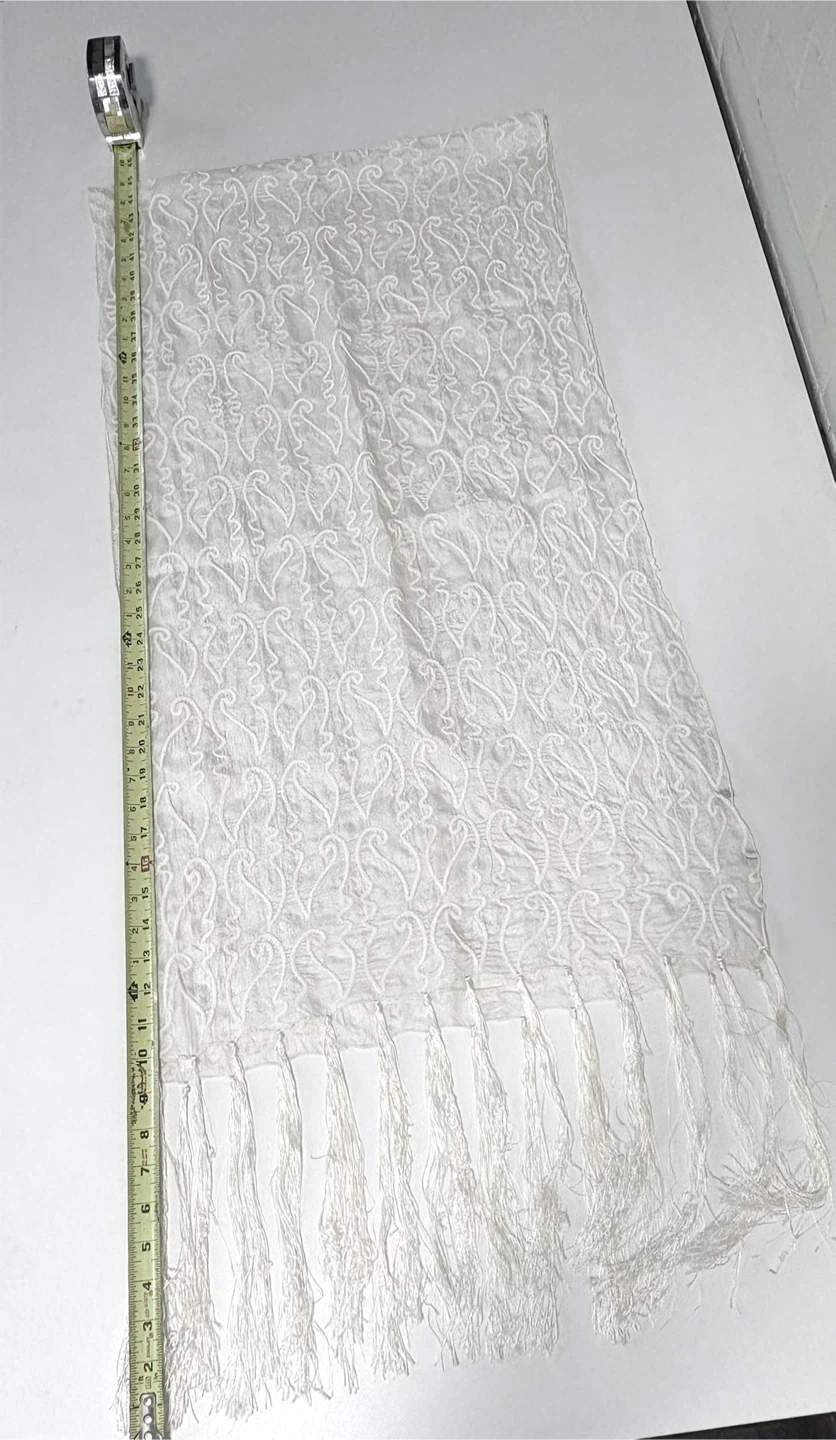 Vintage White Embroidered Scarf with Tassels - photo 5