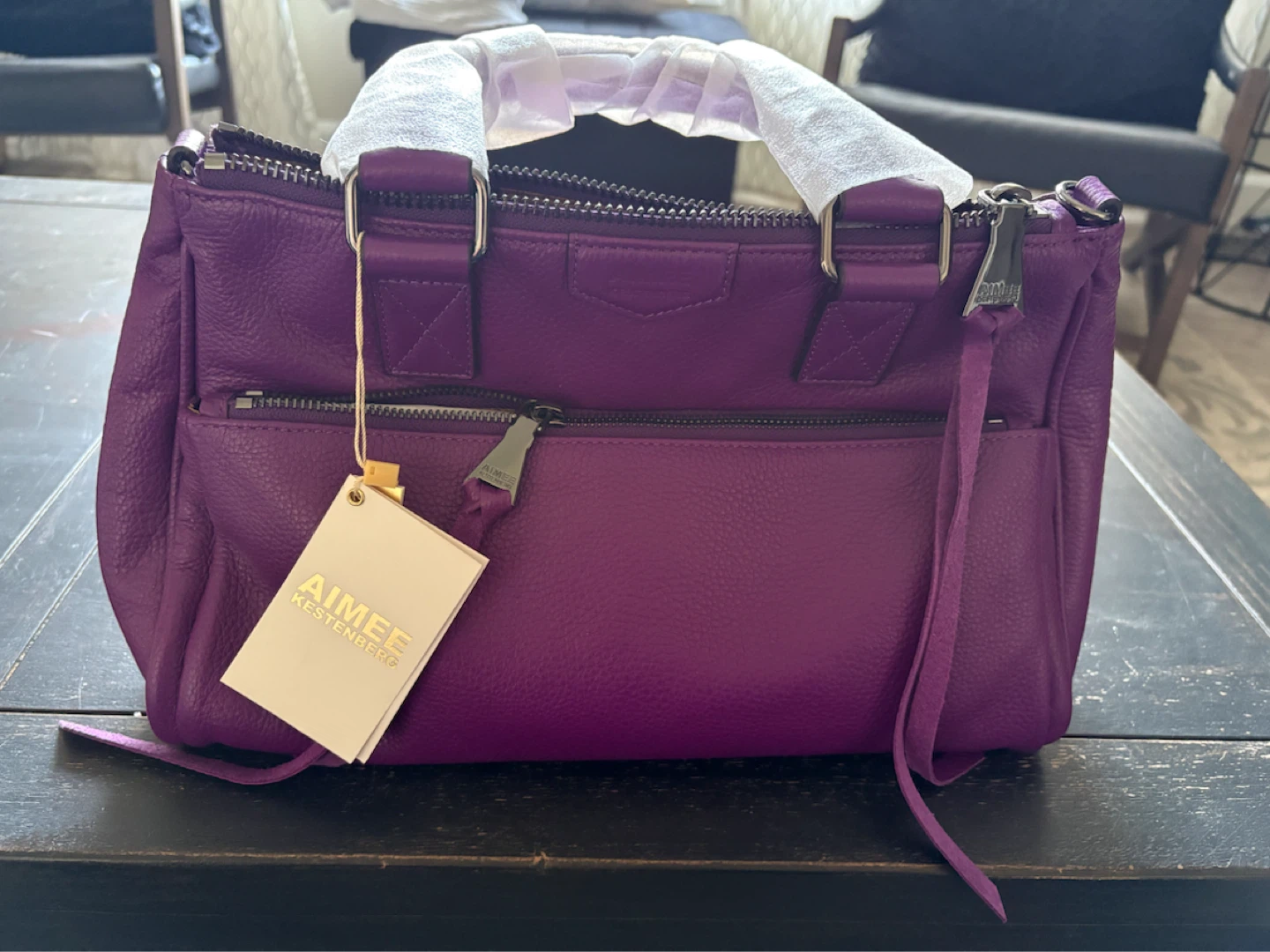 Aimee Kestenberg Purple Leather Satchel Handbag