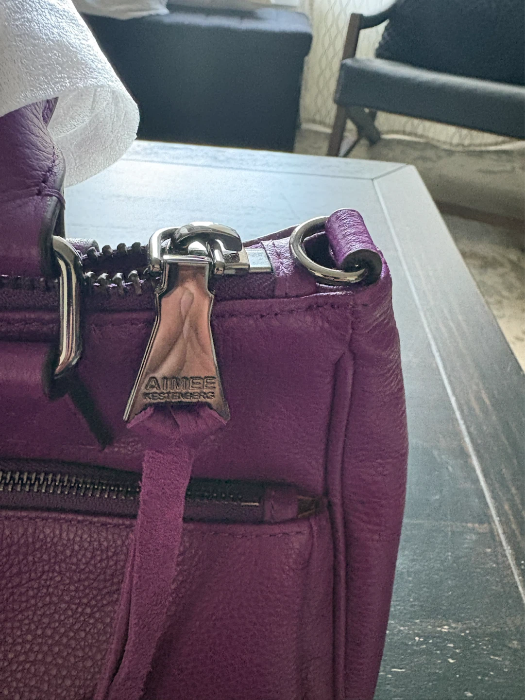 Aimee Kestenberg Purple Leather Satchel Handbag - photo 3