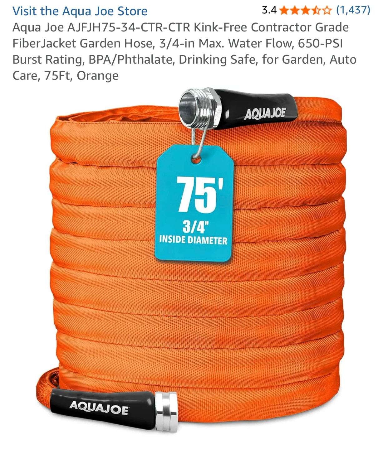 Aqua Joe FiberJacket Contractor-Grade Garden Hose 75' - photo 2