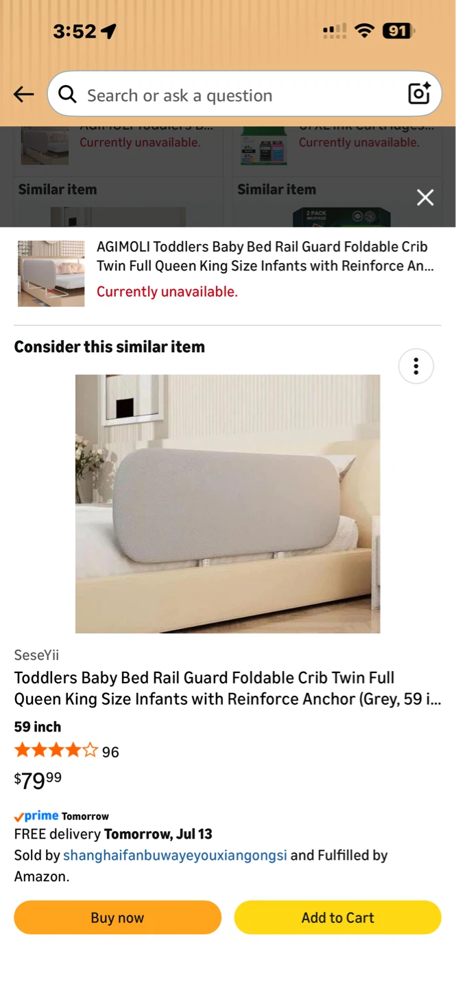 SeseYii Toddlers Baby Bed Rail Guard 59 inch