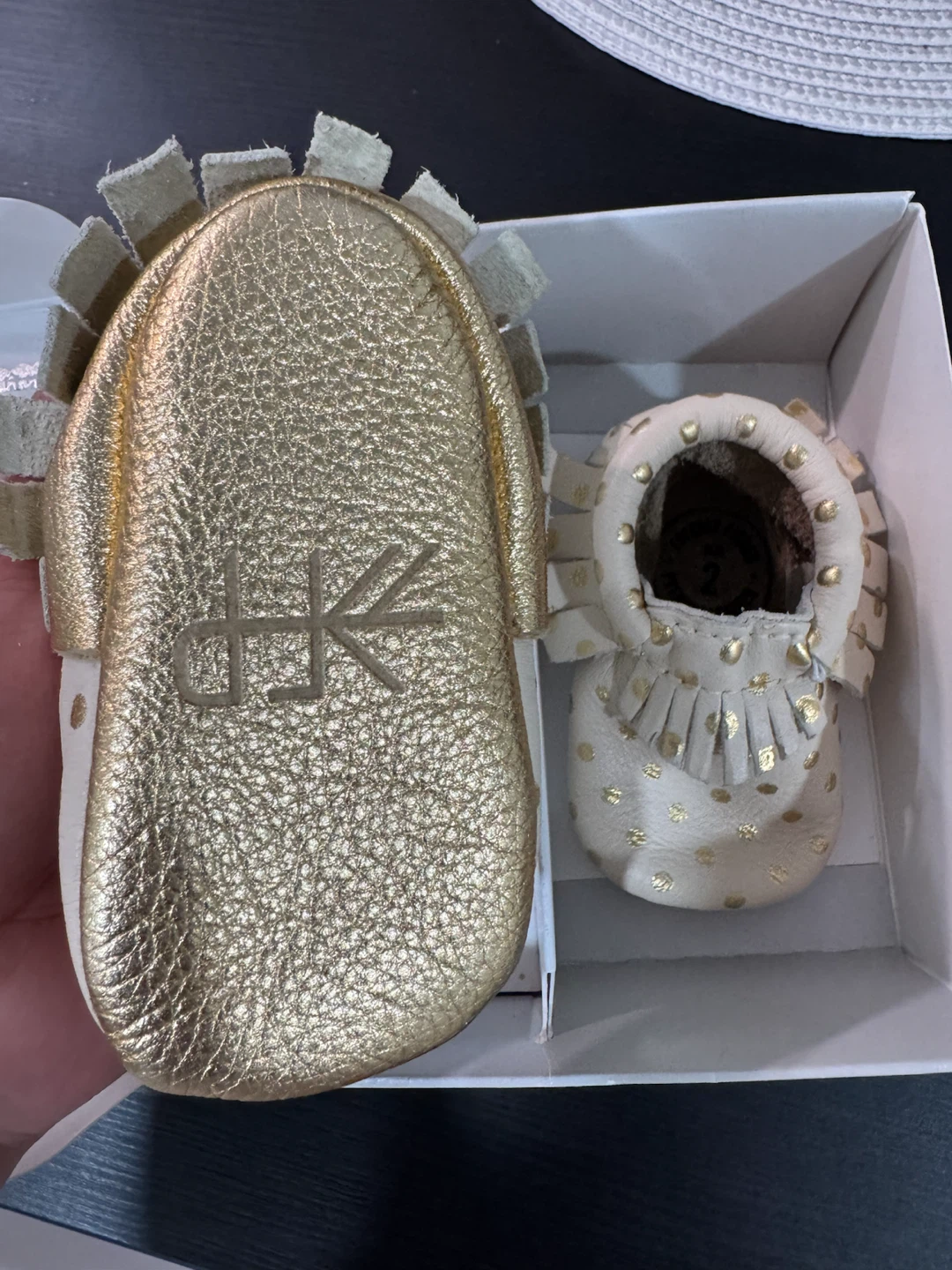 Freshly Picked Moccs Crib Shoes Size 2 Gold Polka Dot - photo 2