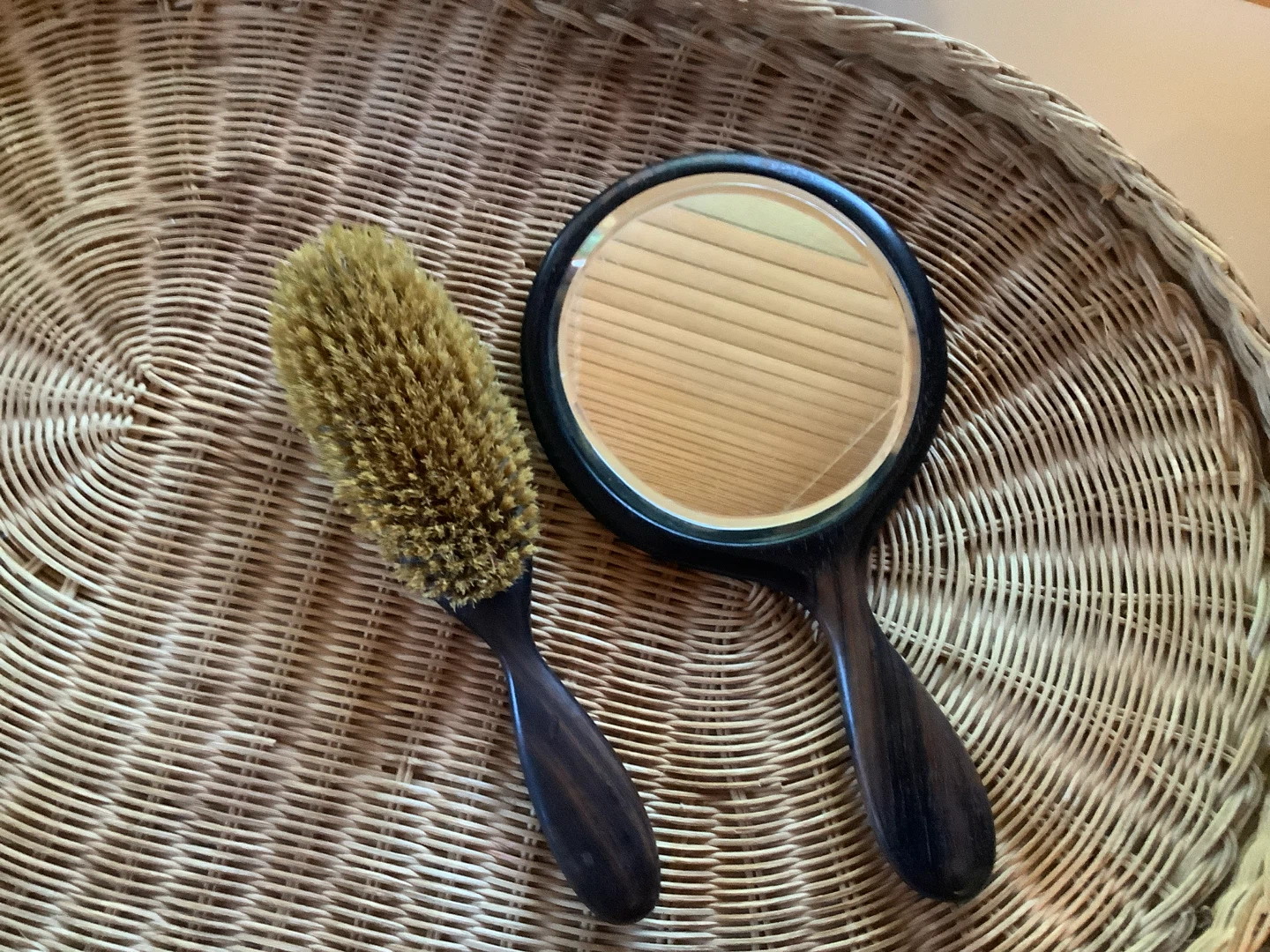 Antique Monogrammed Ebony Wood Hand Mirror & Brush 🐞 - photo 2
