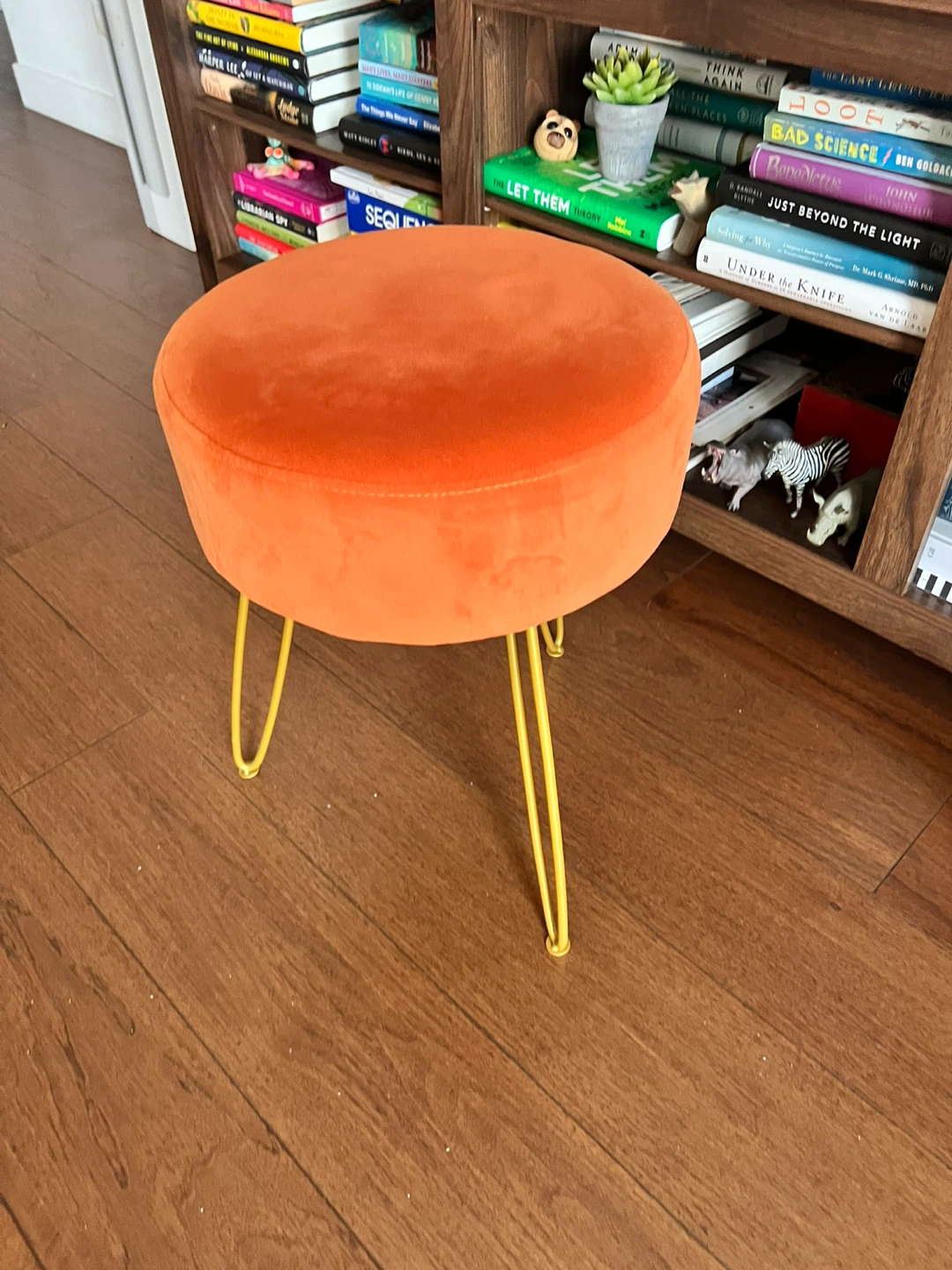 Orange Velvet Ottoman Footstool with Gold Legs - photo 2
