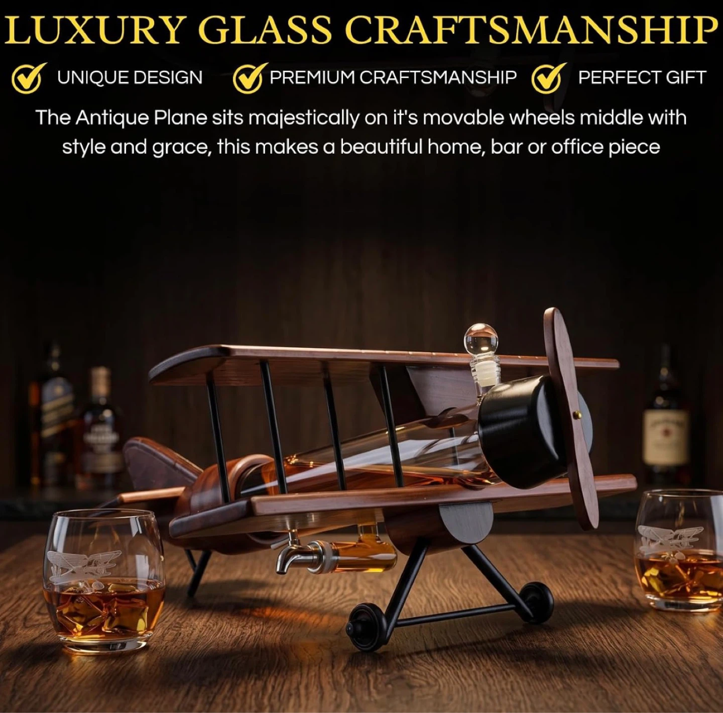The Wine Savant Whiskey & Wine Decanter Airplane Set BNIB - photo 4