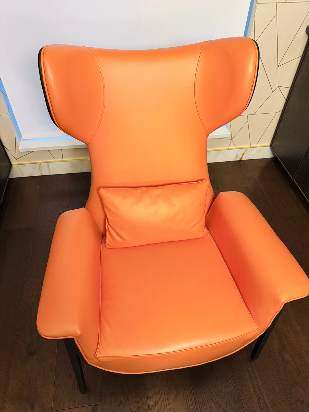 Orange Leather Armchair with Pillow - photo 2