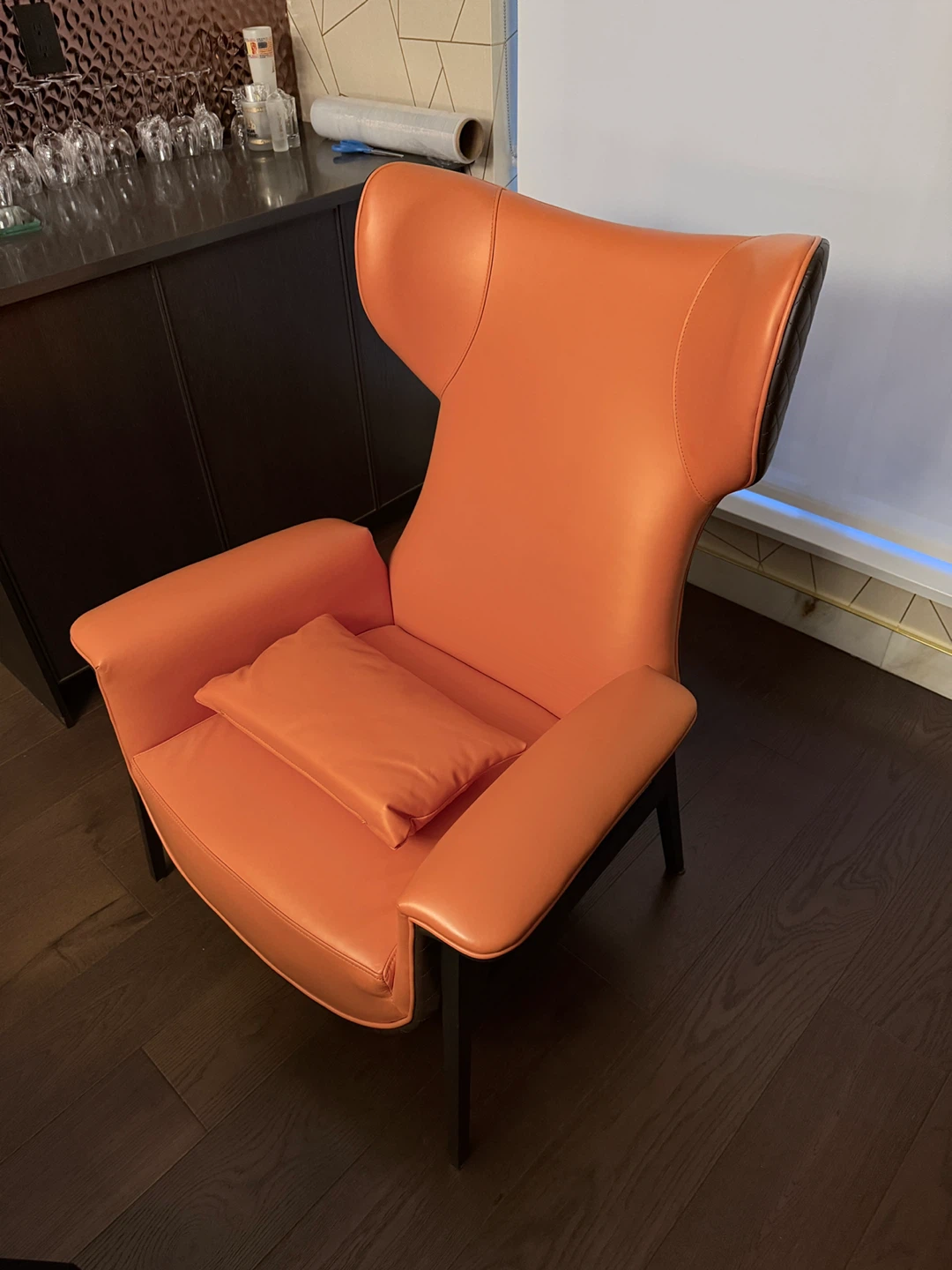 Orange Leather Armchair with Pillow - photo 4
