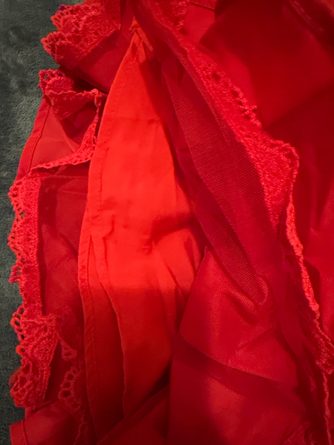 Red Lace Trim Dress with Smocked Bodice - photo 2