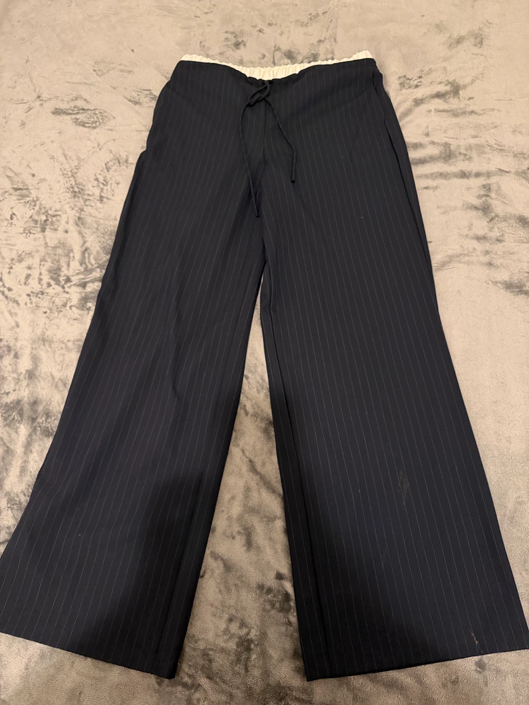 Pinstripe Wide-Leg Pants with Drawstring Waist