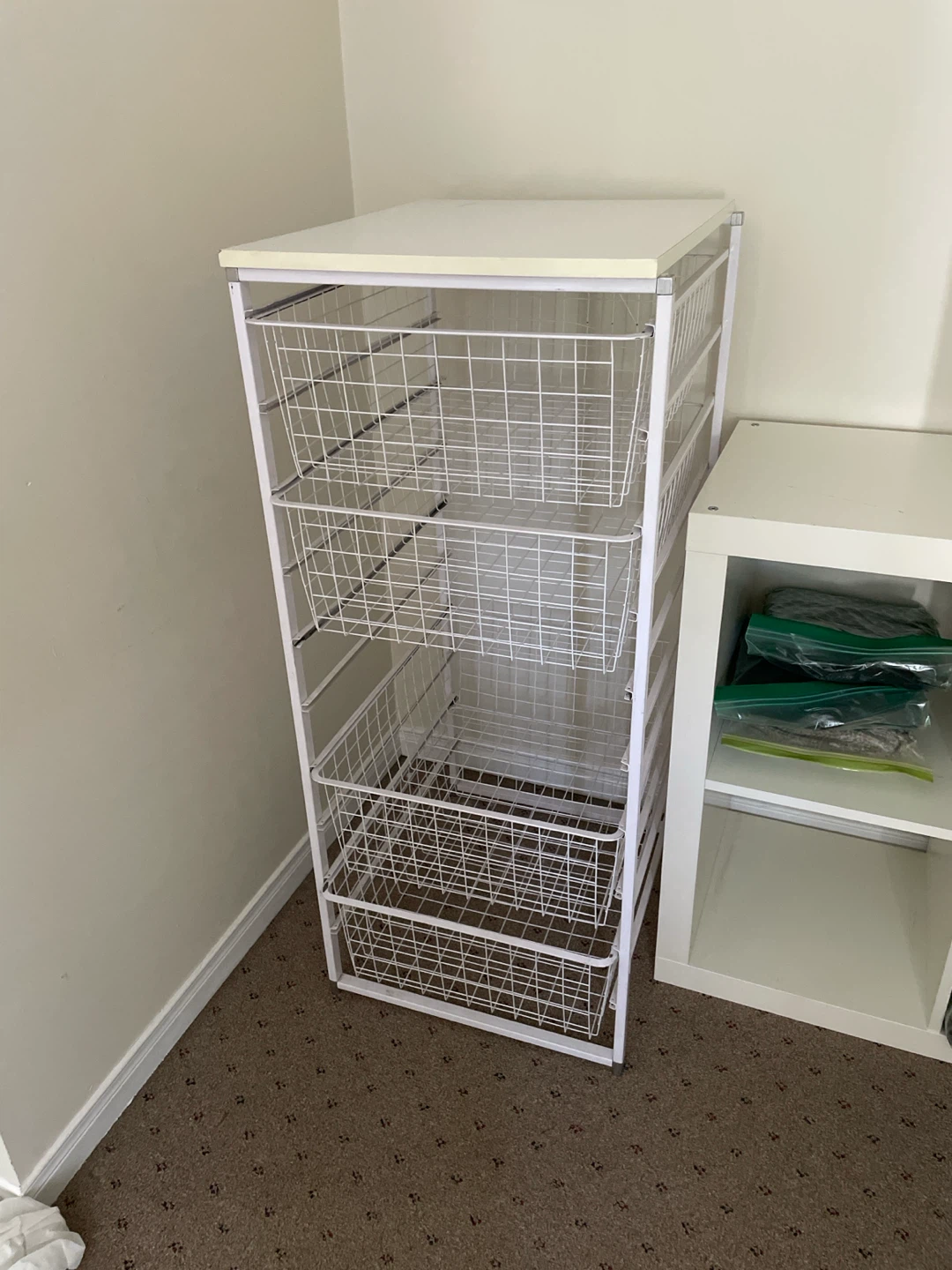 White Metal Wire Storage Cart with 5 Baskets