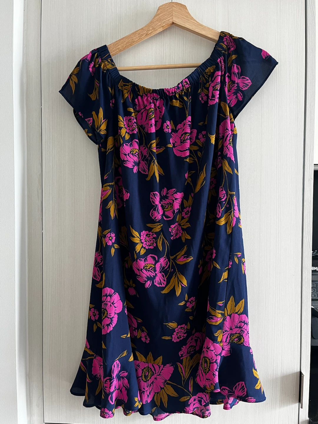 Navy Floral Off-the-Shoulder Dress
