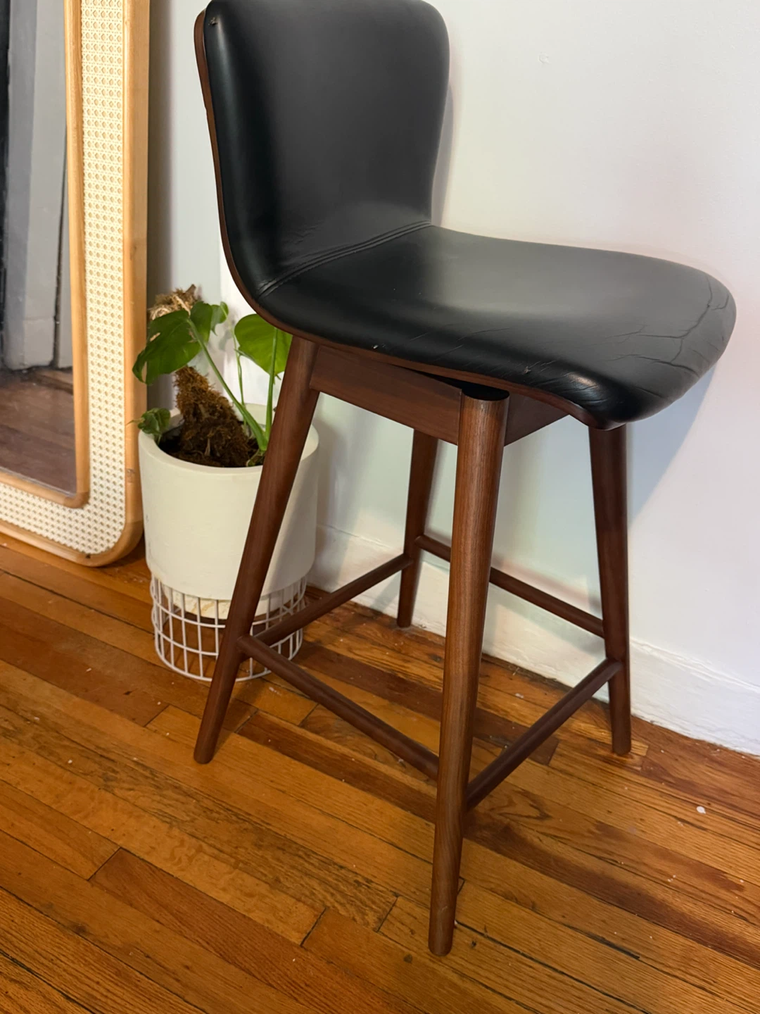 Article Sede Leather Swivel Counter Stool - Walnut and Black - photo 2