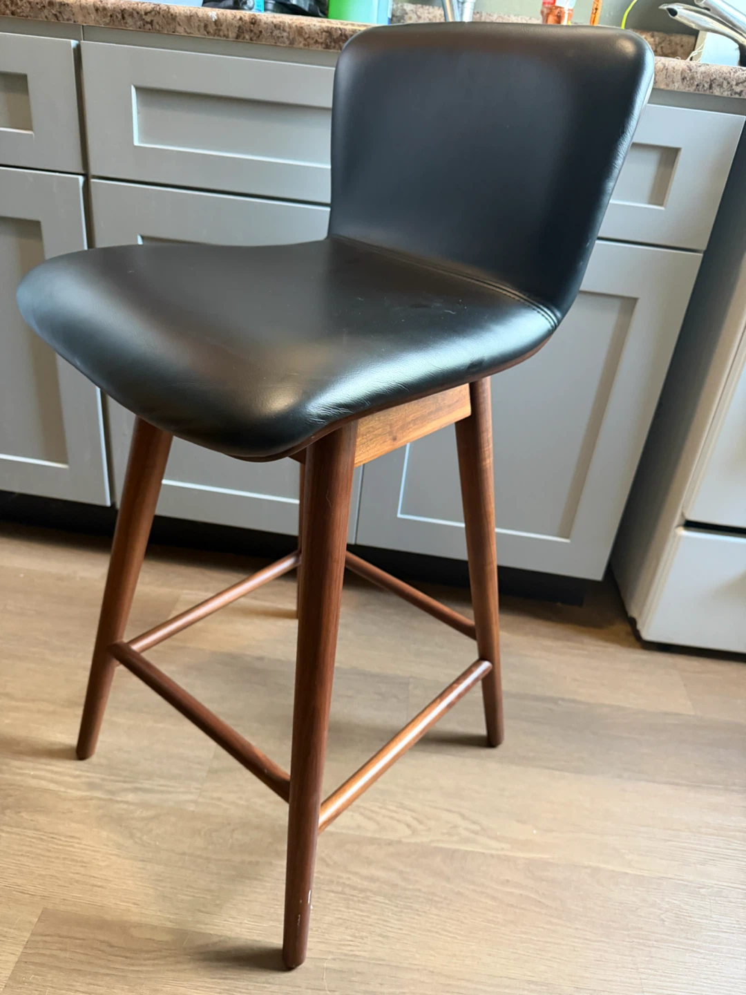 Article Sede Leather Swivel Counter Stool - Walnut and Black - photo 4