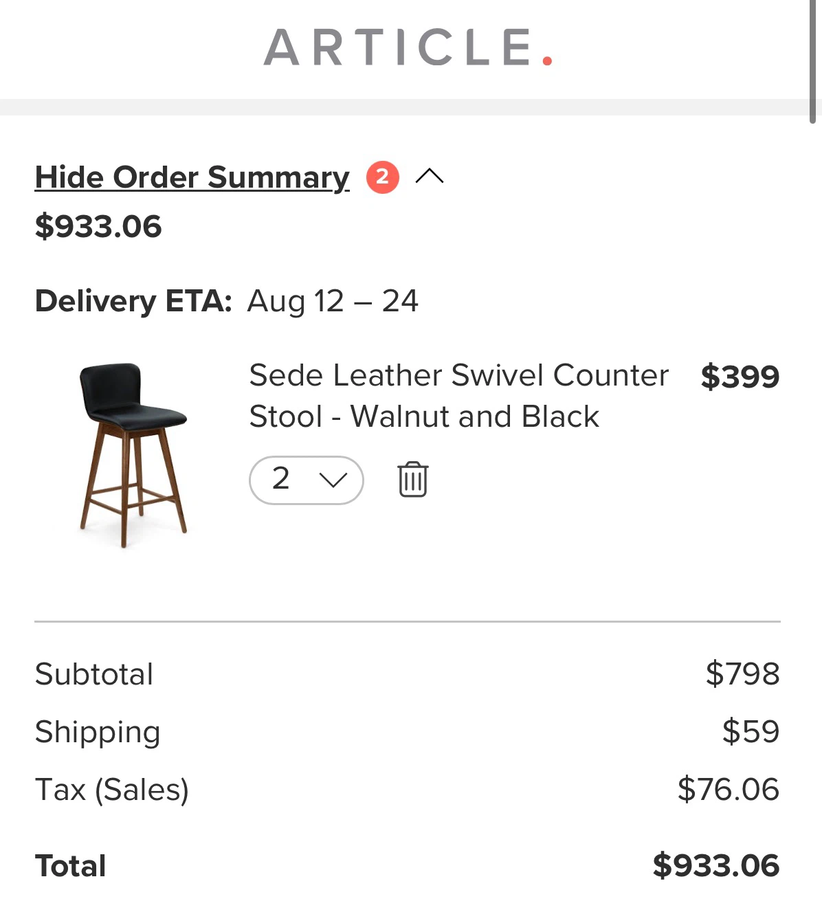 Article Sede Leather Swivel Counter Stool - Walnut and Black - photo 5