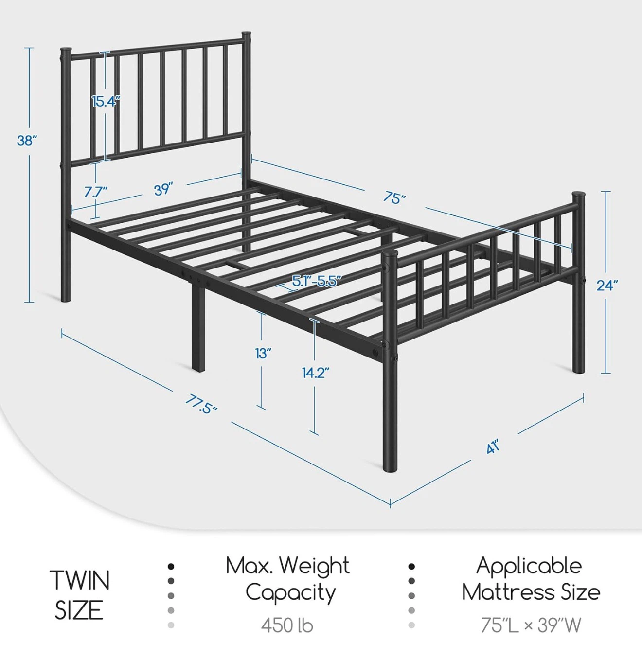 Black Metal Twin Bed Frame - photo 2