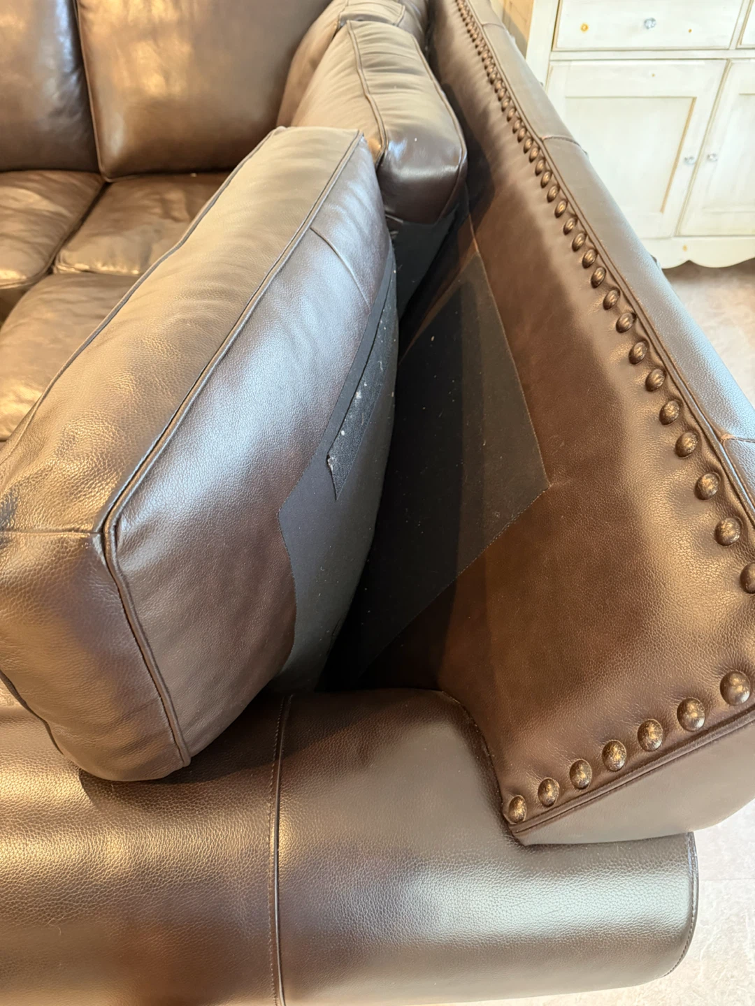 Dark Brown Leather Sectional Sofa with Ottoman - photo 2