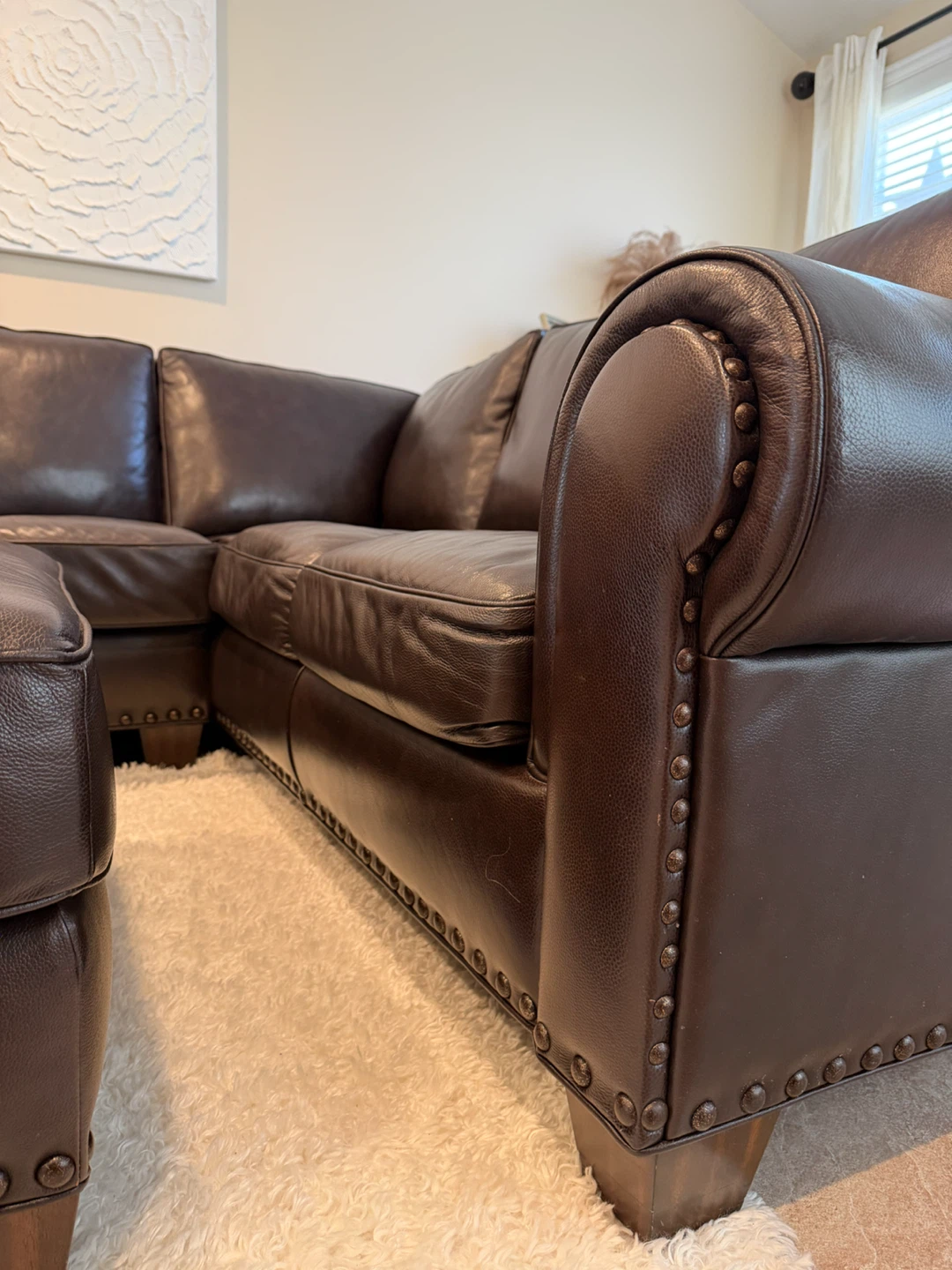 Dark Brown Leather Sectional Sofa with Ottoman - photo 3