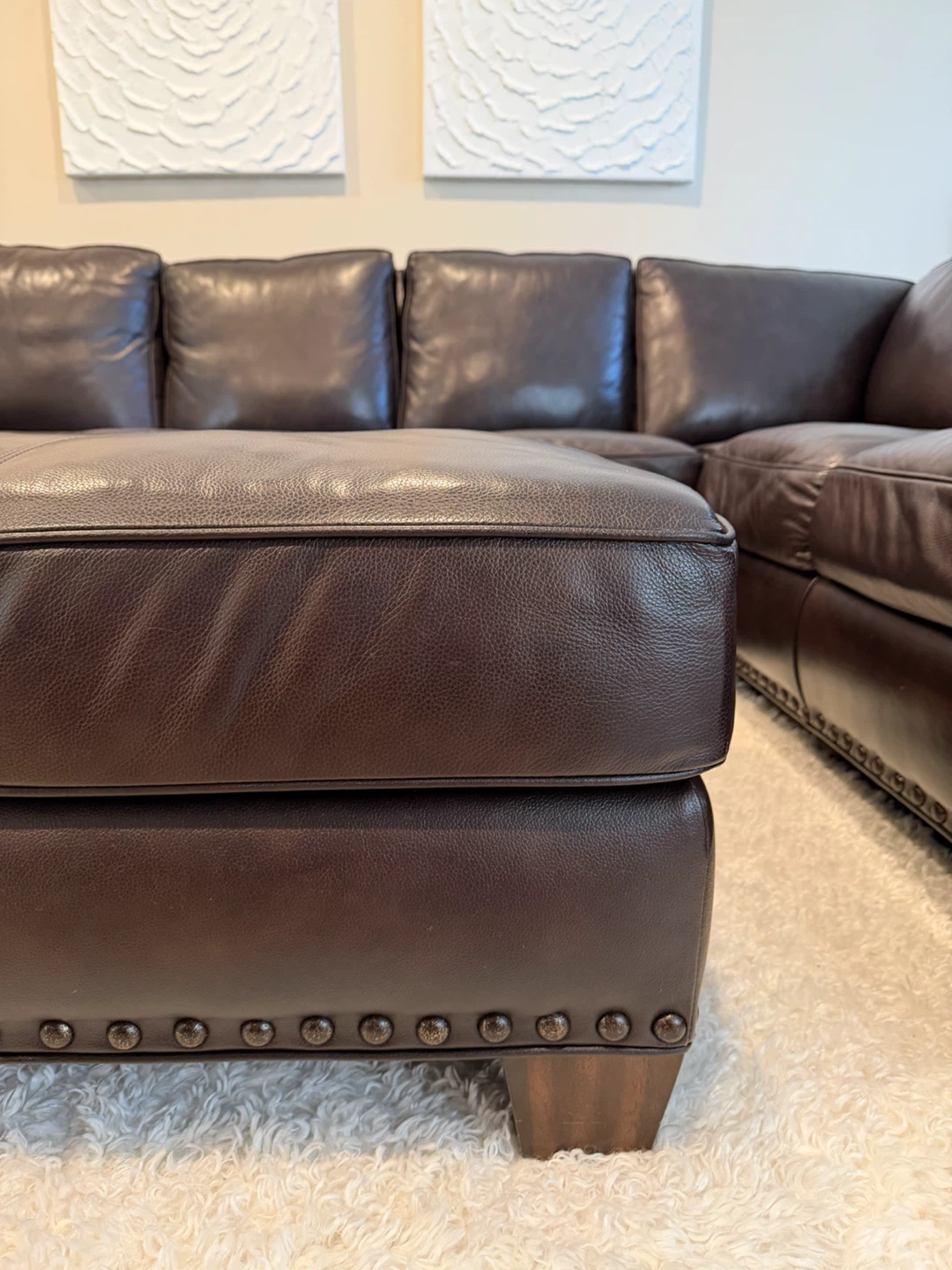 Dark Brown Leather Sectional Sofa with Ottoman - photo 4
