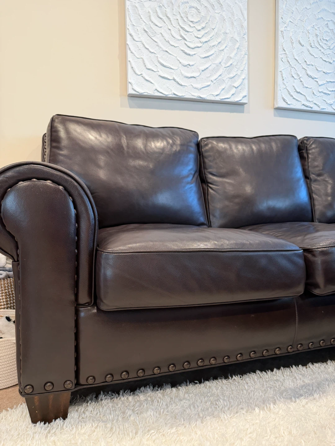 Dark Brown Leather Sectional Sofa with Ottoman - photo 5