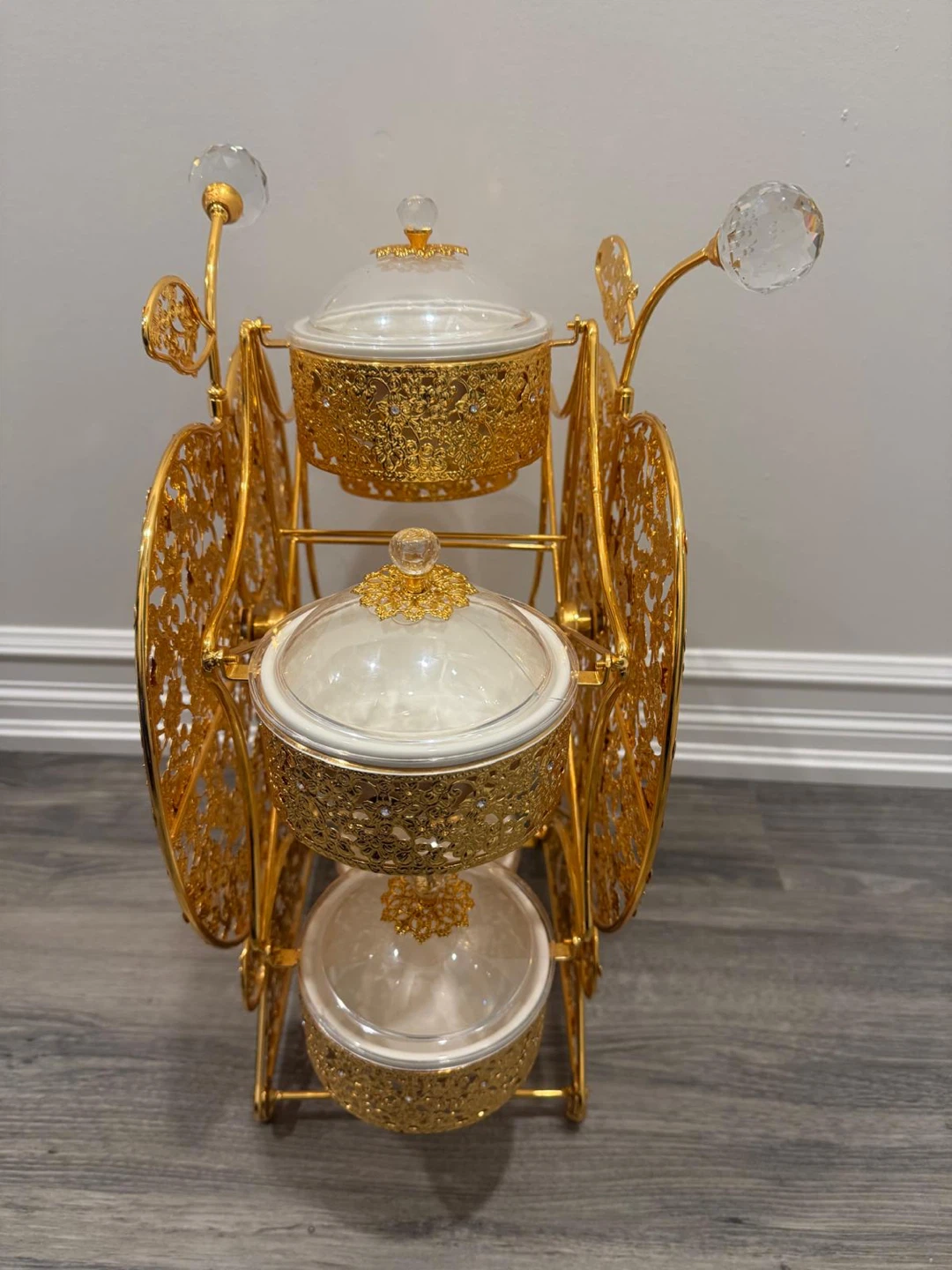Gold Apple-shaped Serving Stand with Lidded Bowls