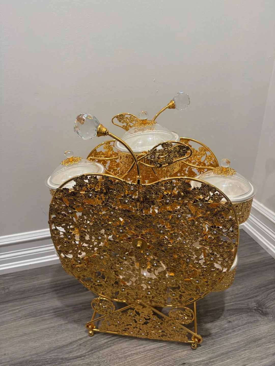 Gold Apple-shaped Serving Stand with Lidded Bowls - photo 2