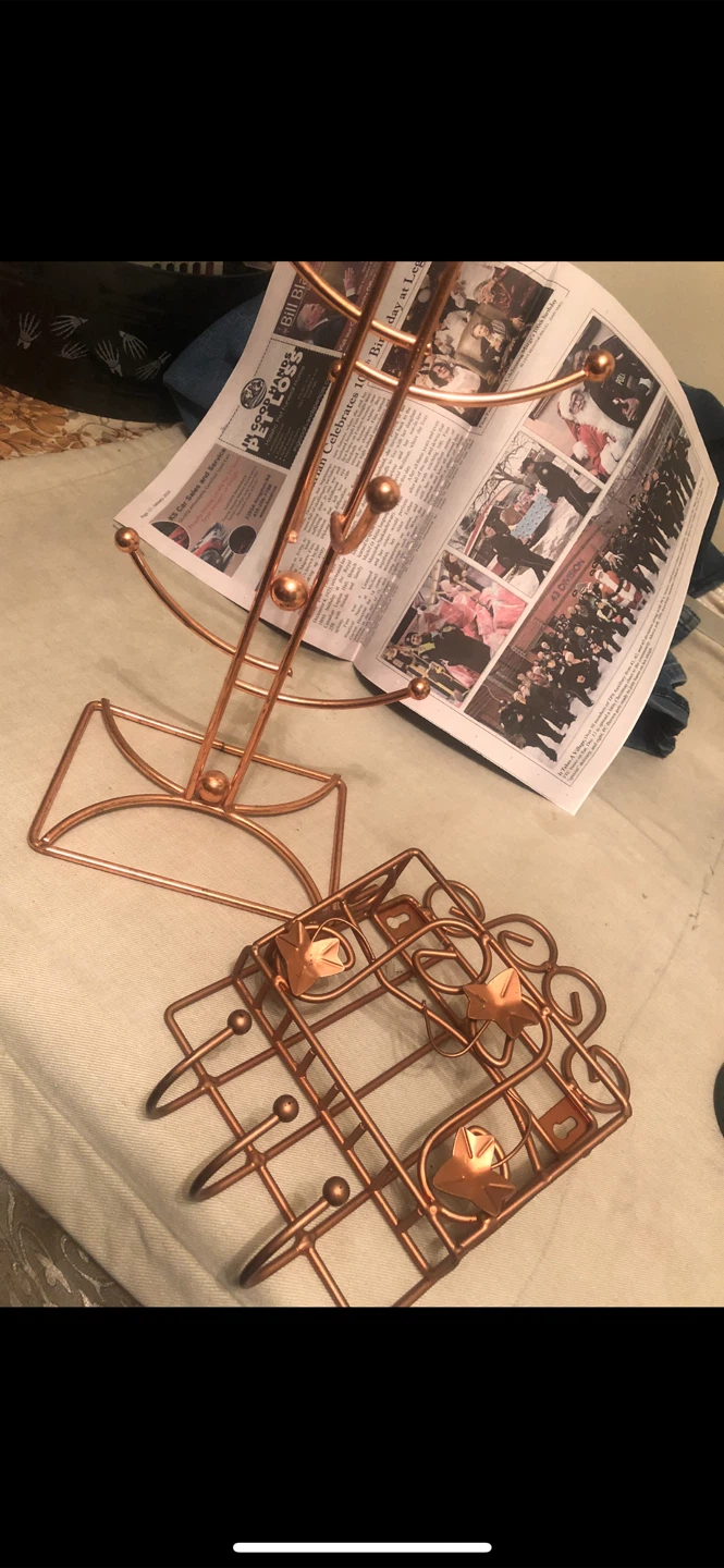 Copper Mug Tree with Basket and Hooks