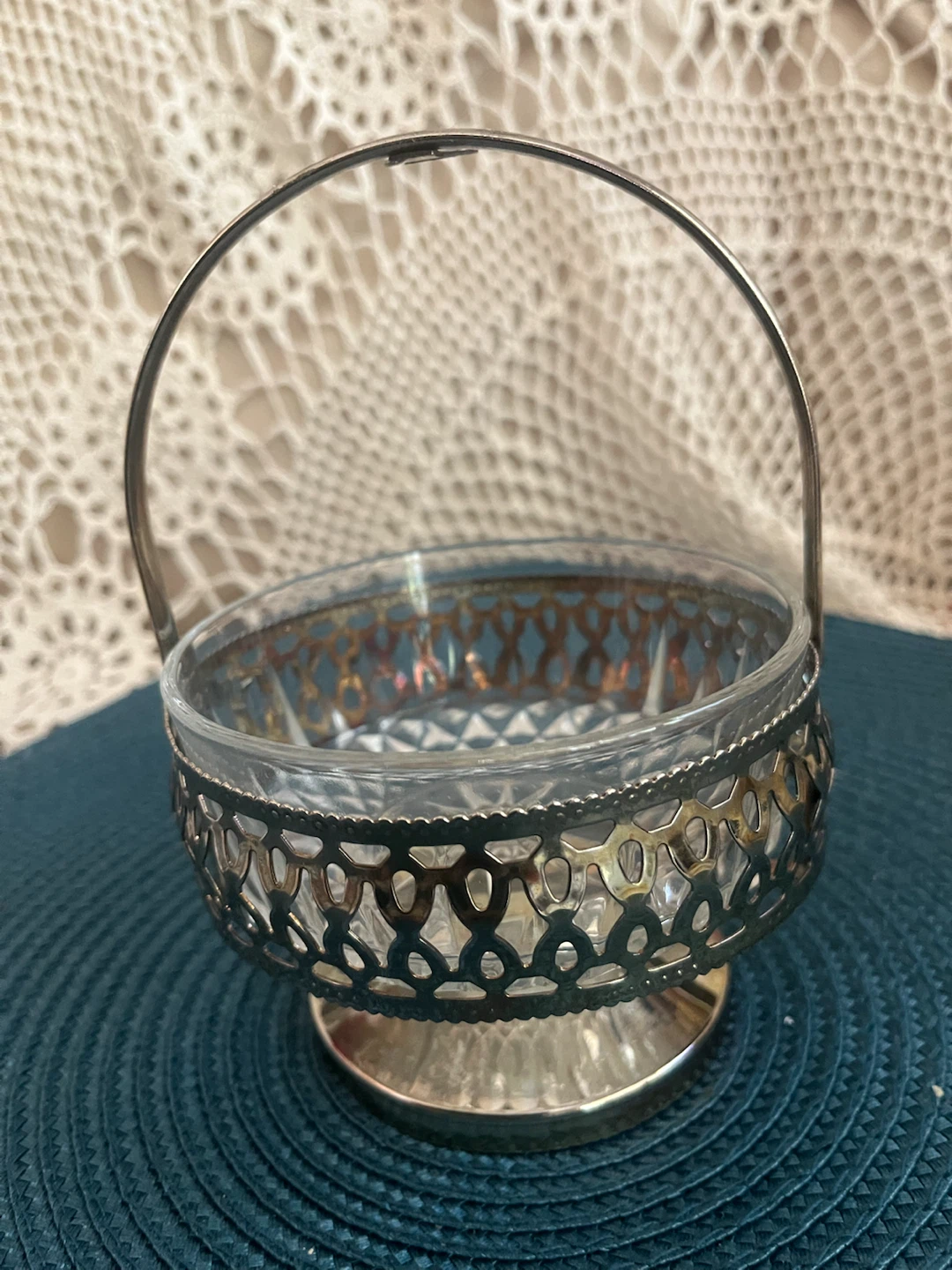 Vintage Elegance Silver Plated Basket with Glass Insert