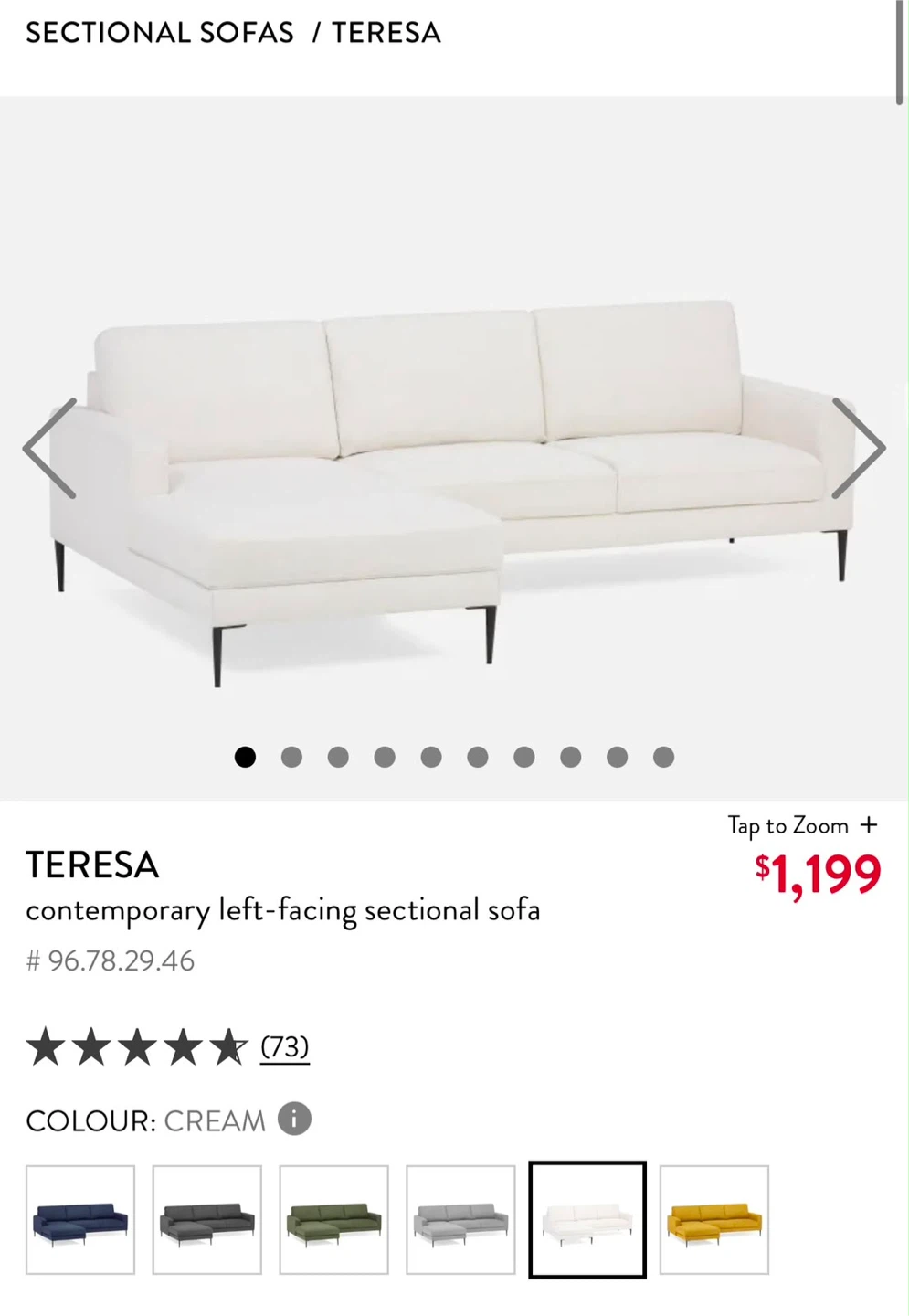 Teresa  Left-Facing Sectional Sofa - Cream - photo 2