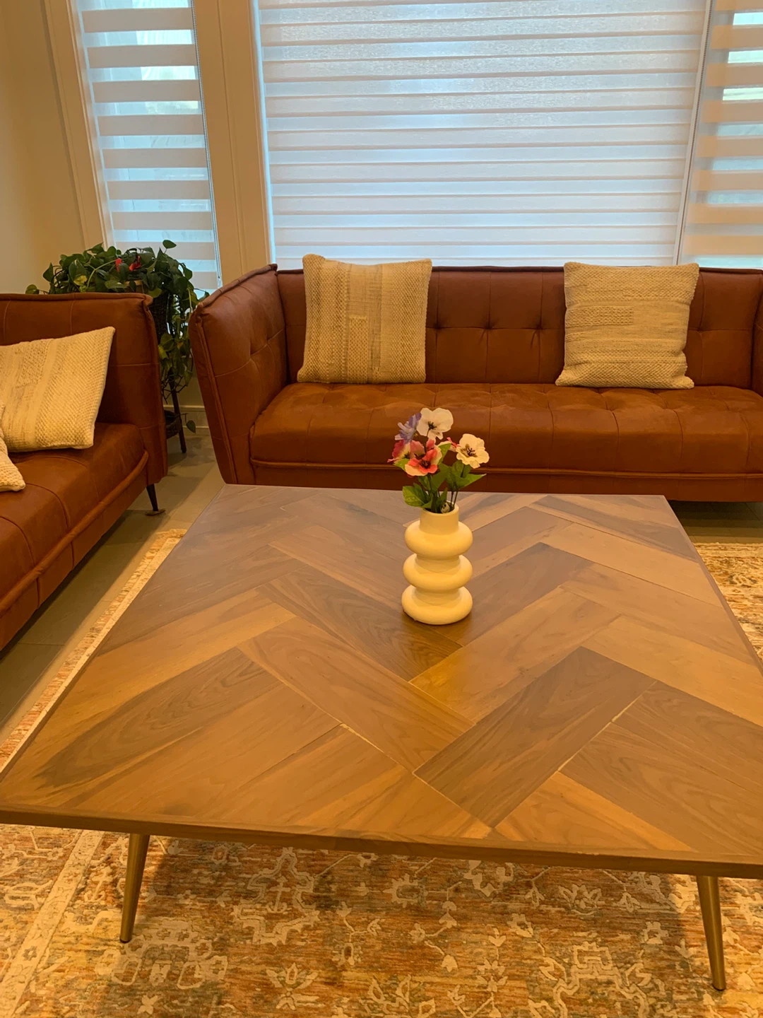 Wood Coffee Table with Herringbone Top - photo 3
