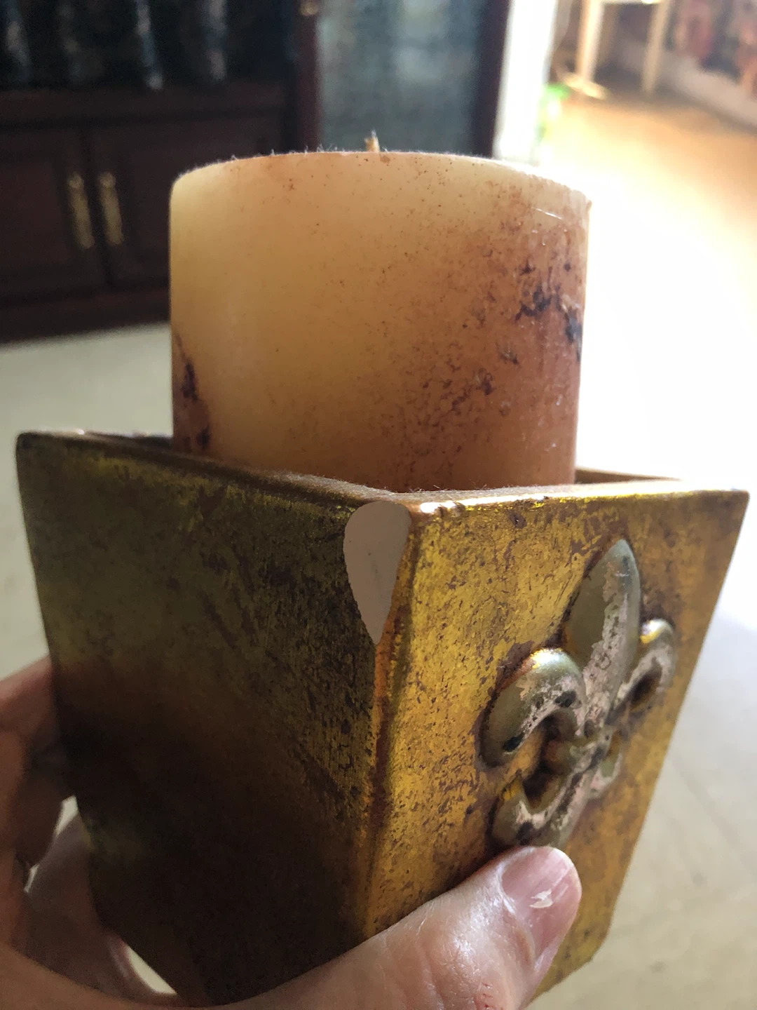 Gold Fleur de Lis Candle Holder with Pillar Candle - photo 2