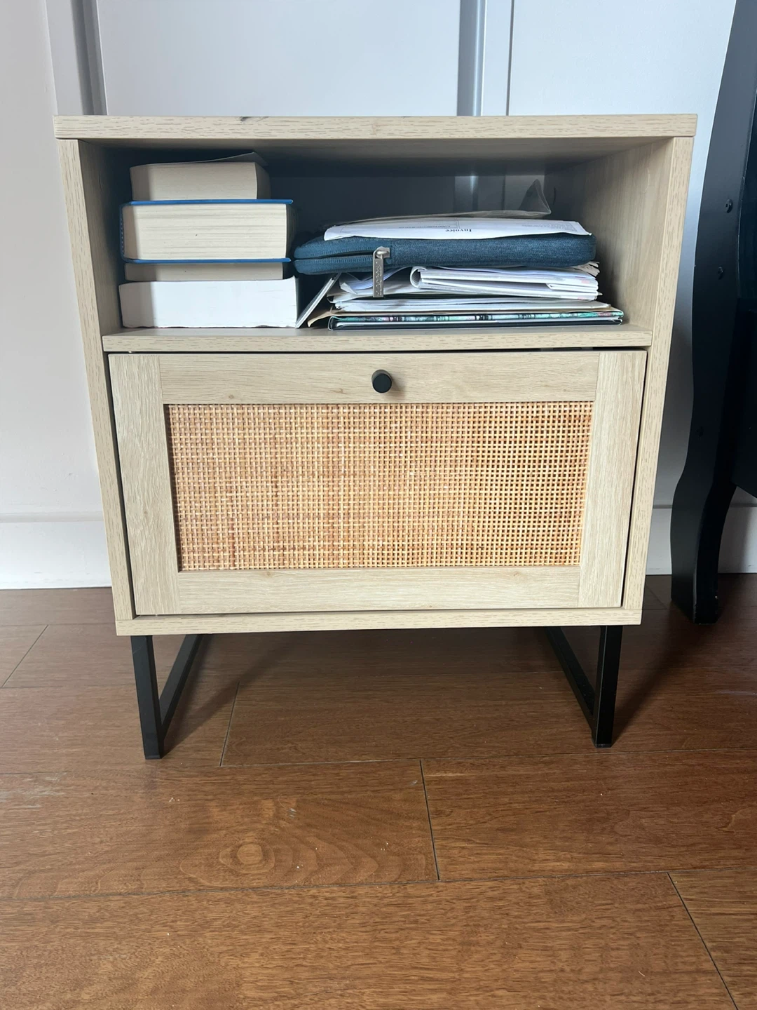 Set of 2 Wood Nightstand with Cane Door - photo 2
