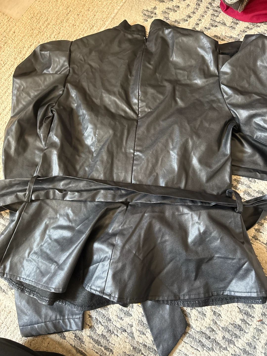 Black Faux Leather Puff Sleeve Blouse Size small - photo 3