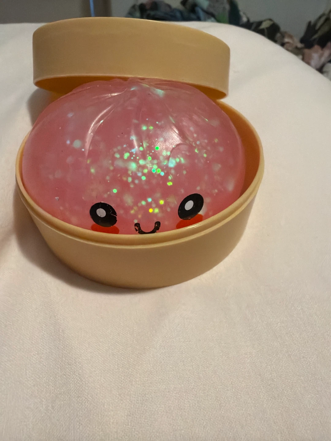 Pink Glitter  Squishy Ball with Face comes with case