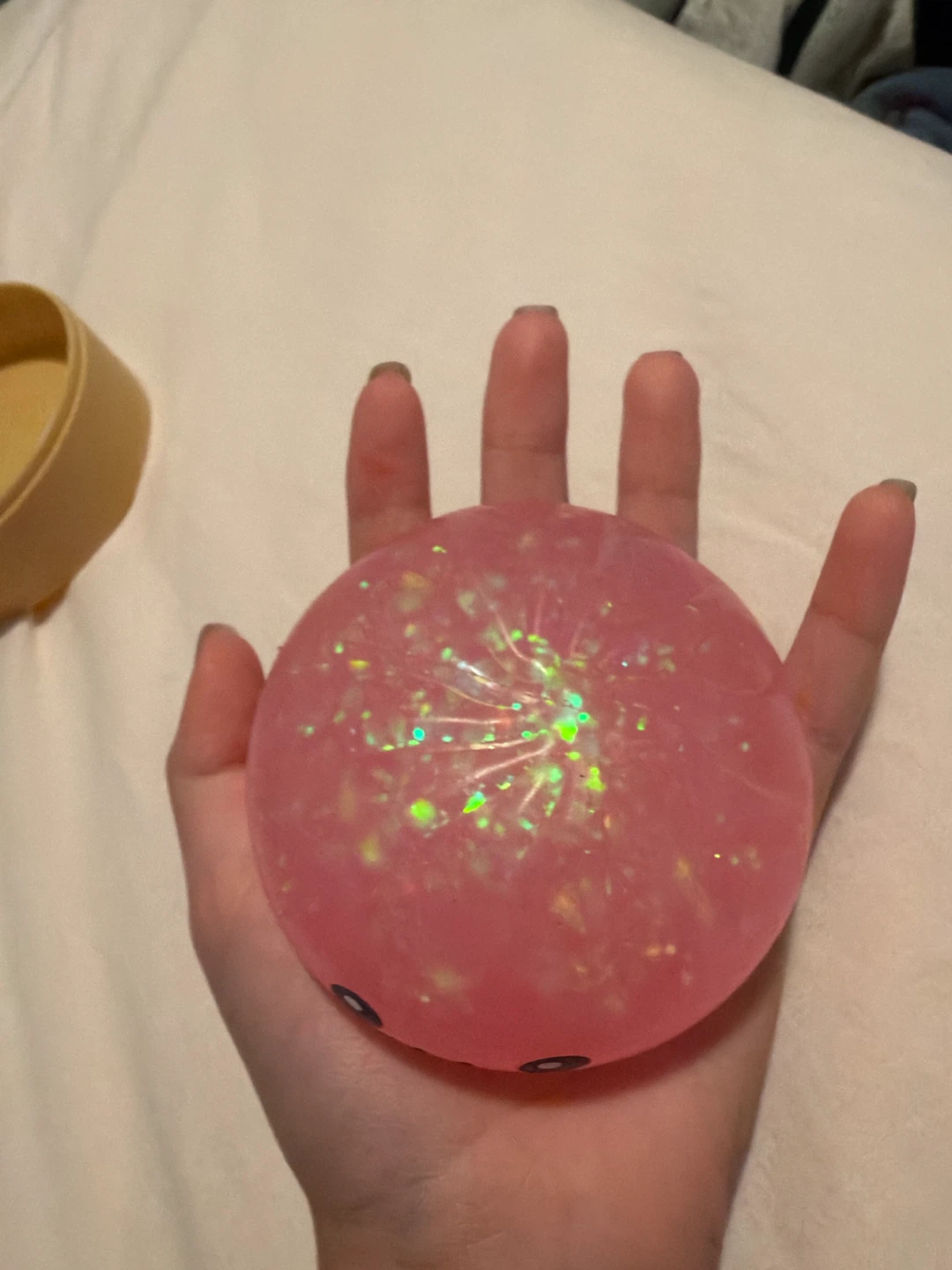 Pink Glitter  Squishy Ball with Face comes with case - photo 2