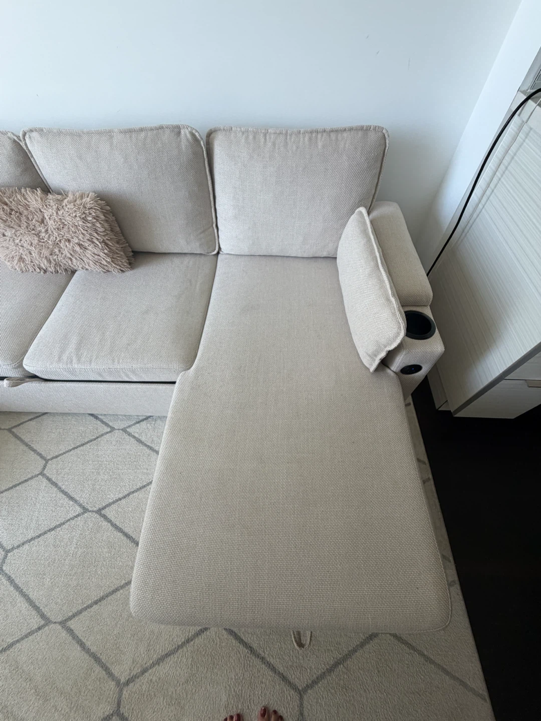 Beige Sectional Sofa with Storage and Cup Holders - photo 2