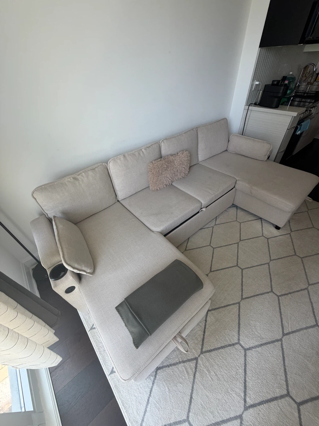 Beige Sectional Sofa with Storage and Cup Holders - photo 4