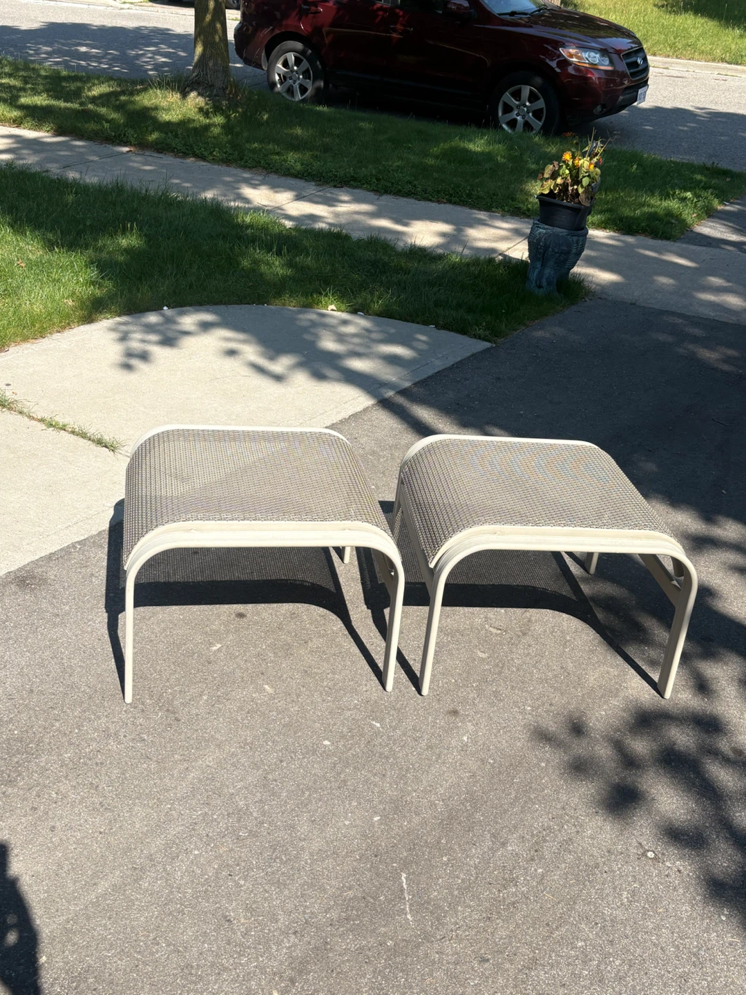 Pair of White Outdoor Stools/Ottomans