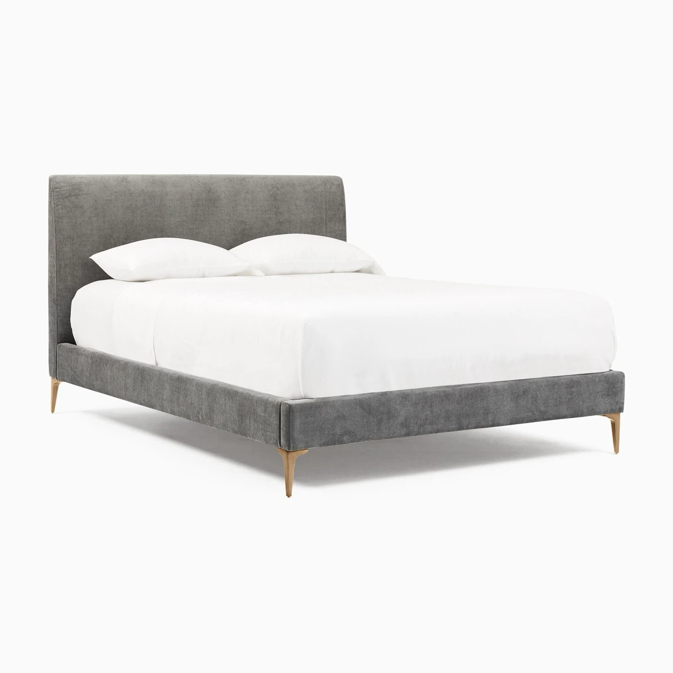 Gray Upholstered Bed Frame with Headboard